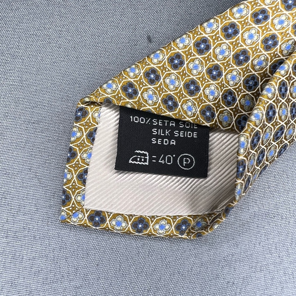 Men’s Ermenegildo Zegna Gold Blue Geometric Regular Designer Silk Italy Tie - Picture 4 of 4